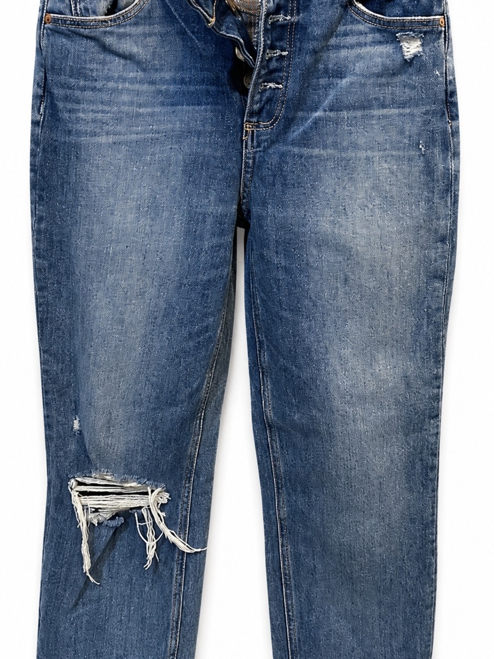 PAIGE Women's Medium Blue Distressed Boyfriend Jeans
